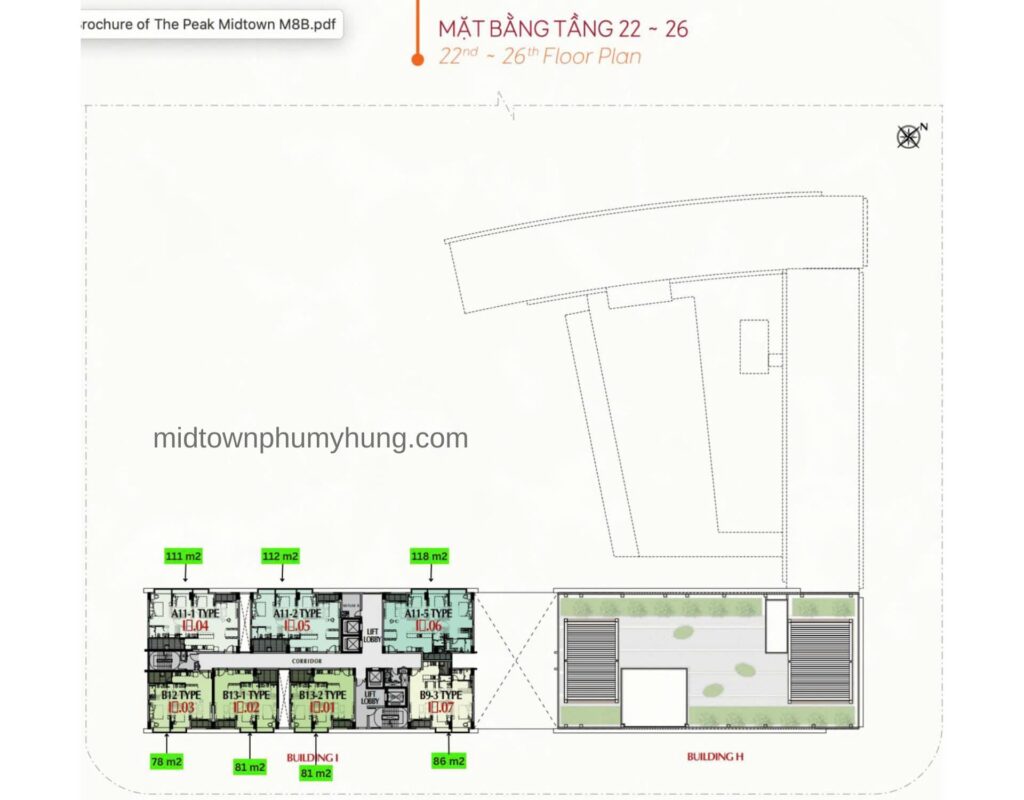 Mặt bằng Midtown M8B Tầng 22 - 26