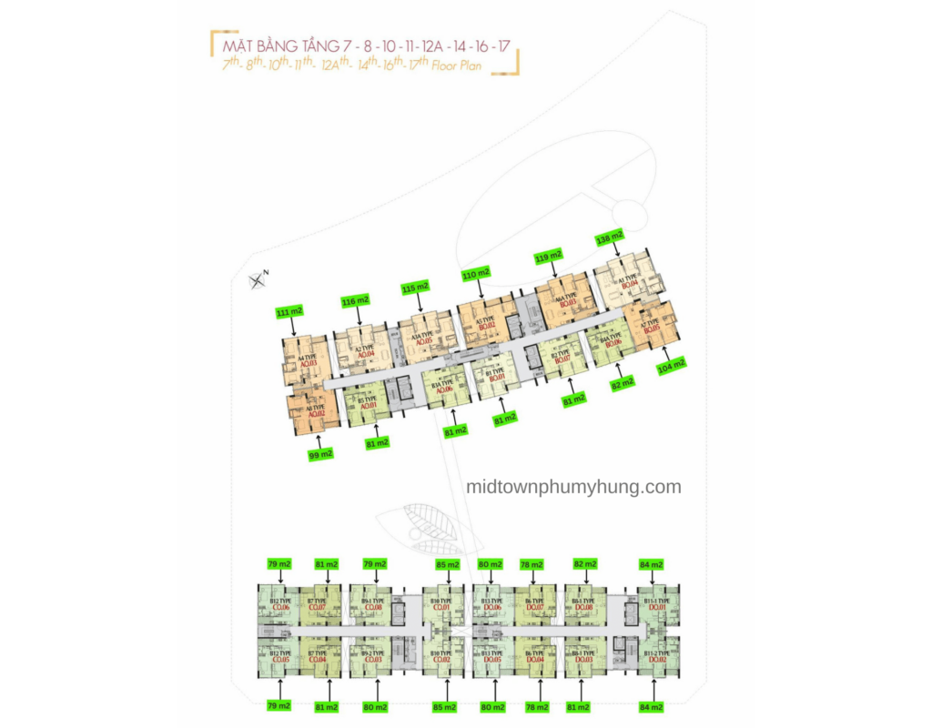Mặt bằng tầng 7-8-10-11-12A-14-16-17 M7 Midtown