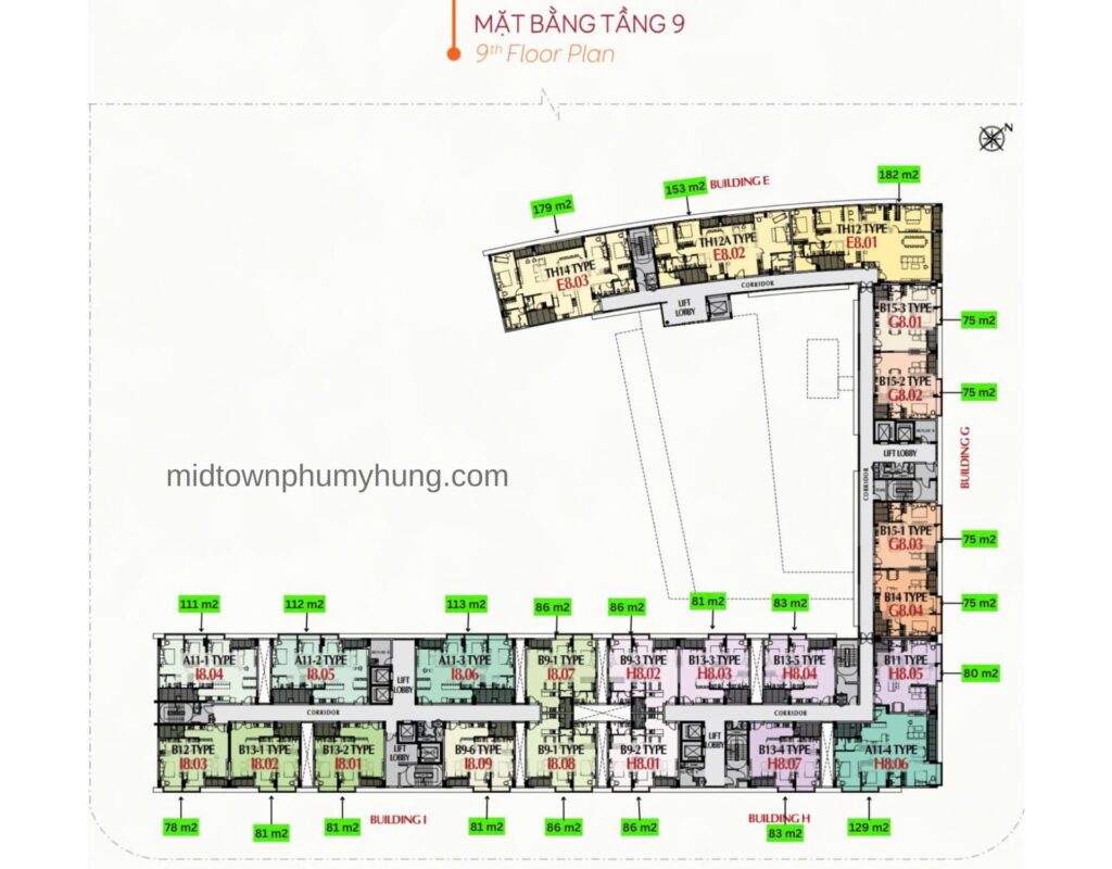 Mặt bằng Midtown M8B Tầng 9