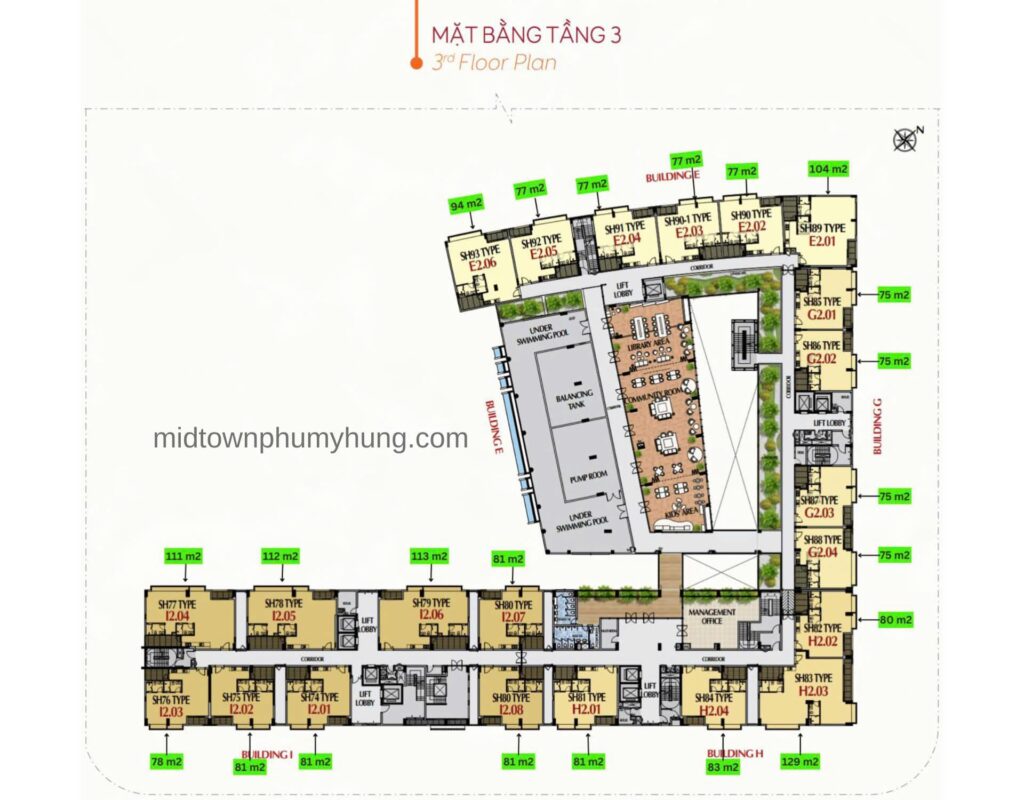 Mặt bằng Midtown M8B Tầng 3