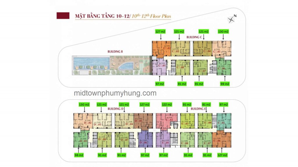 Mặt bằng tầng 10 đến 12 M6 Midtown