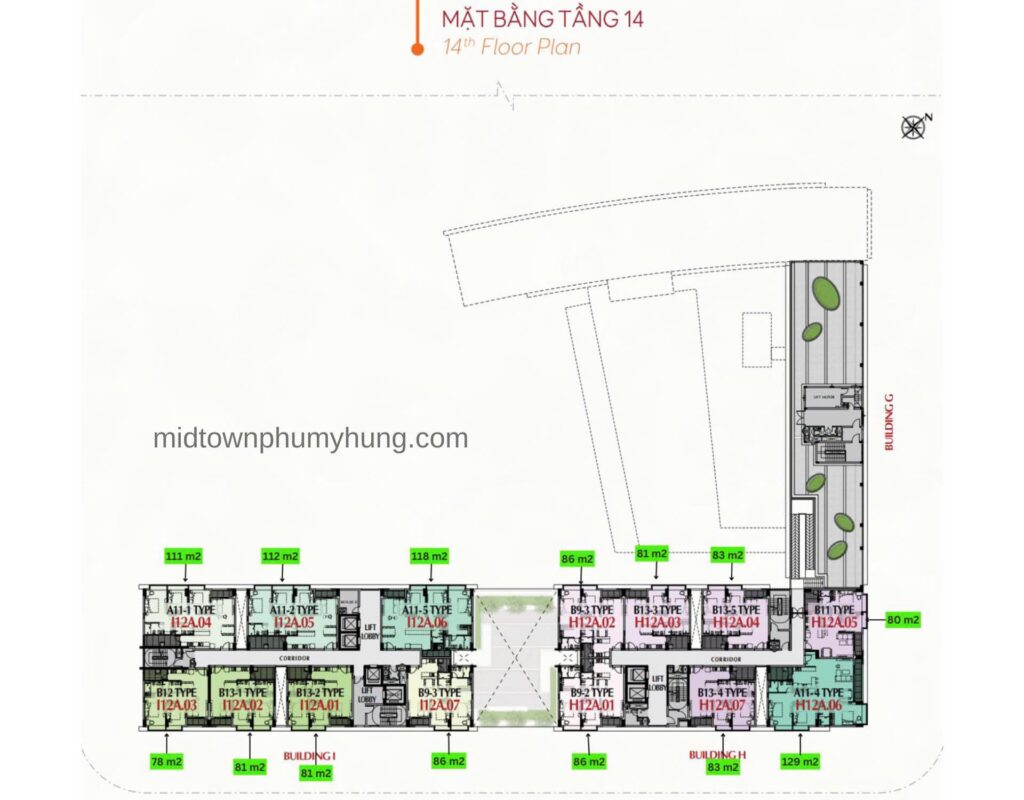 Mặt bằng Midtown M8B Tầng 14