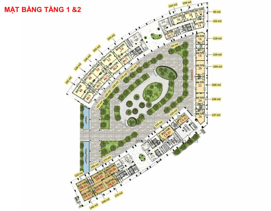 Mặt bằng Midtown M8A Tầng 1-2